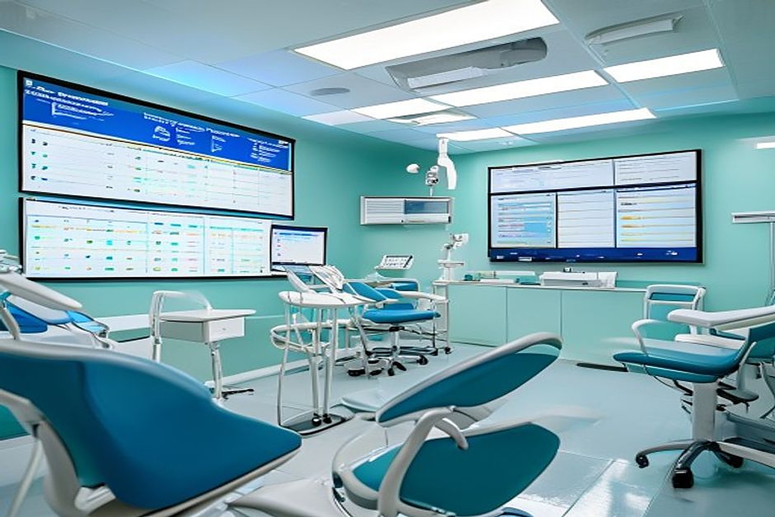 Multi-chair dental clinic appointment calendar on a large display