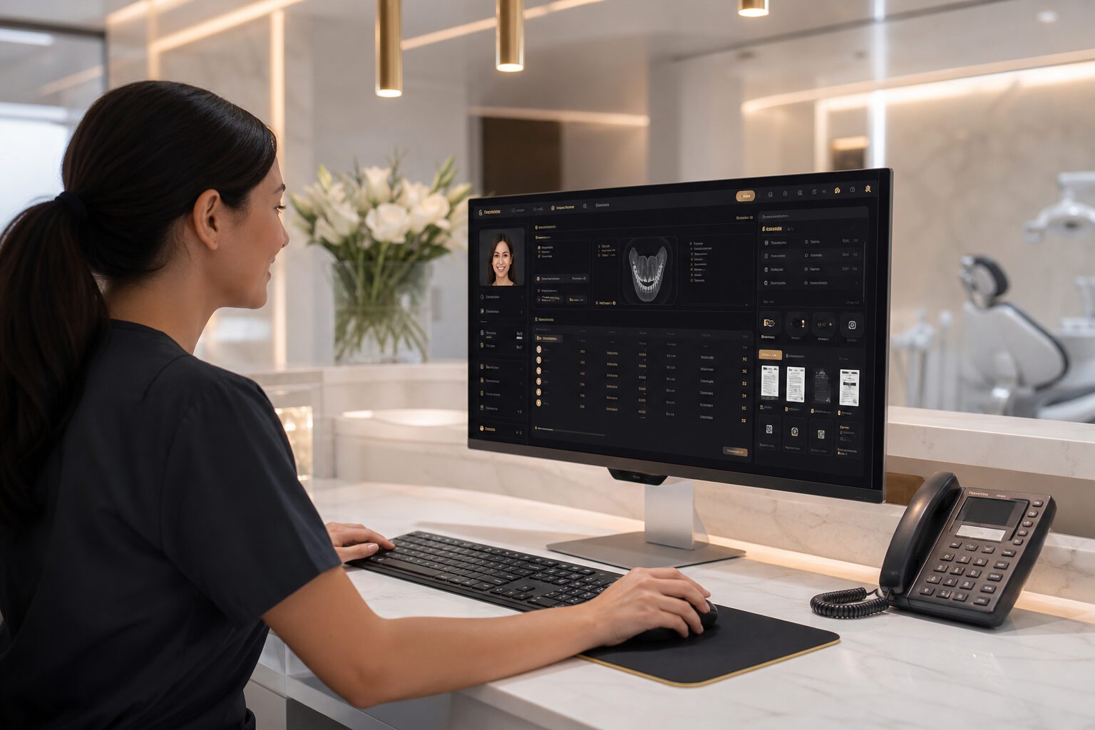 Dental clinic staff managing unified patient records on Orixdent
